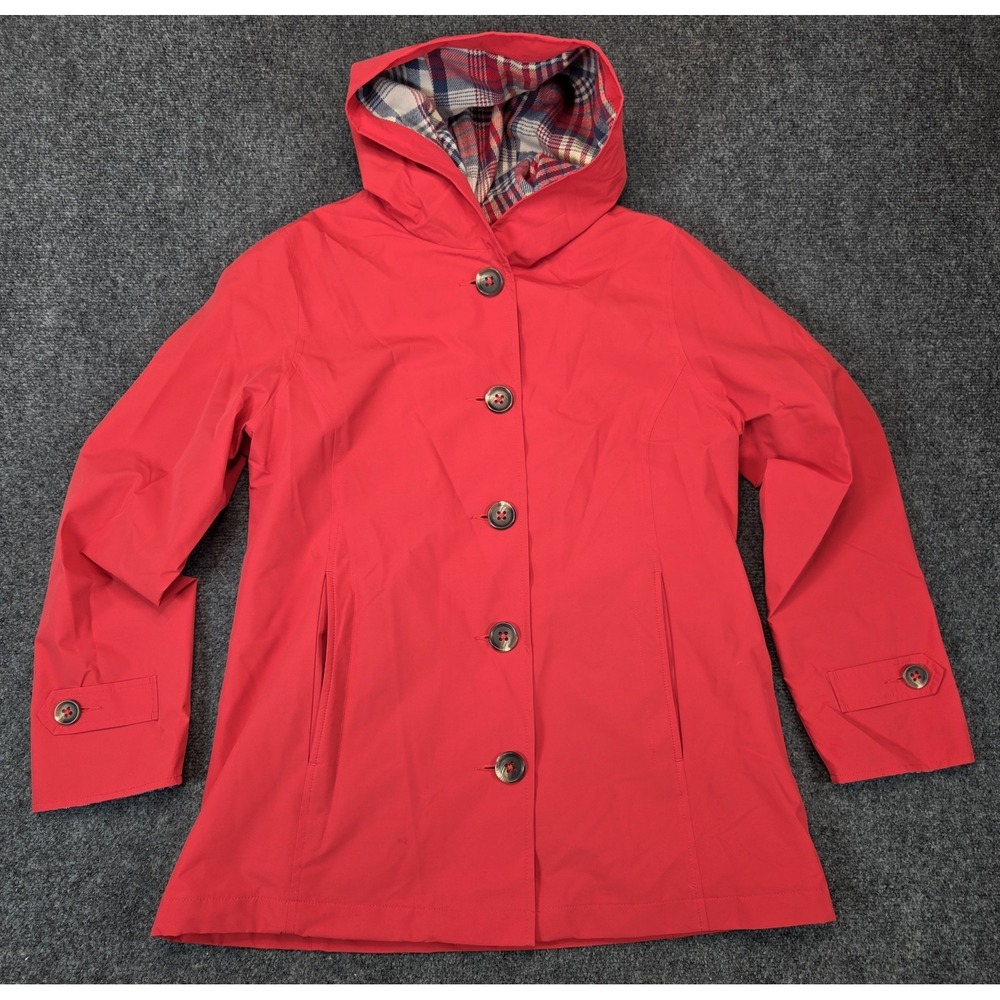 LL‎ Bean Hooded Windbreaker Womens Small Trench Spring Jacket Lined Buttons